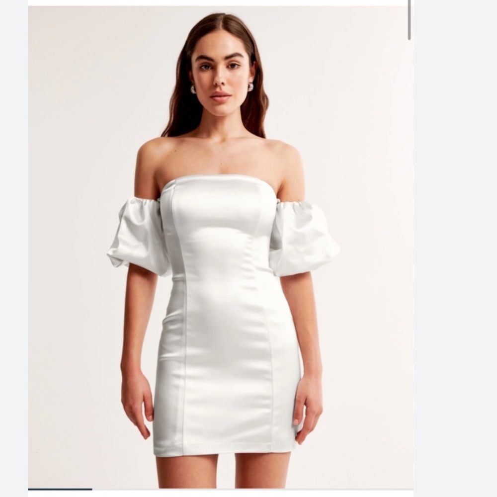 Abercrombie & Fitch white off the shoulder puff sleeve satin  mini dress XS